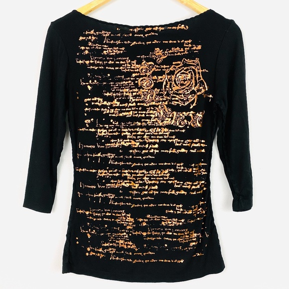 YUKA Black Top with Gold Design on back - Picture 1 of 6